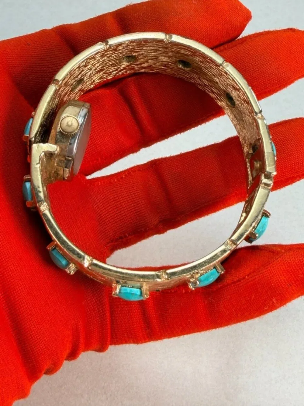 Vintage Endura Swiss Ladies Bracelet Watch Turquoise Rhinestones Runs No Crystal